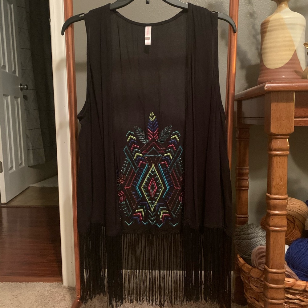 Xhiliration Embroidered Fringe Vest